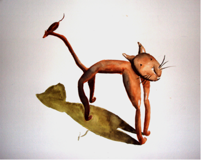 Chat et souris aquarelle illustration de la sculture de Jean-Paul TALVAZ